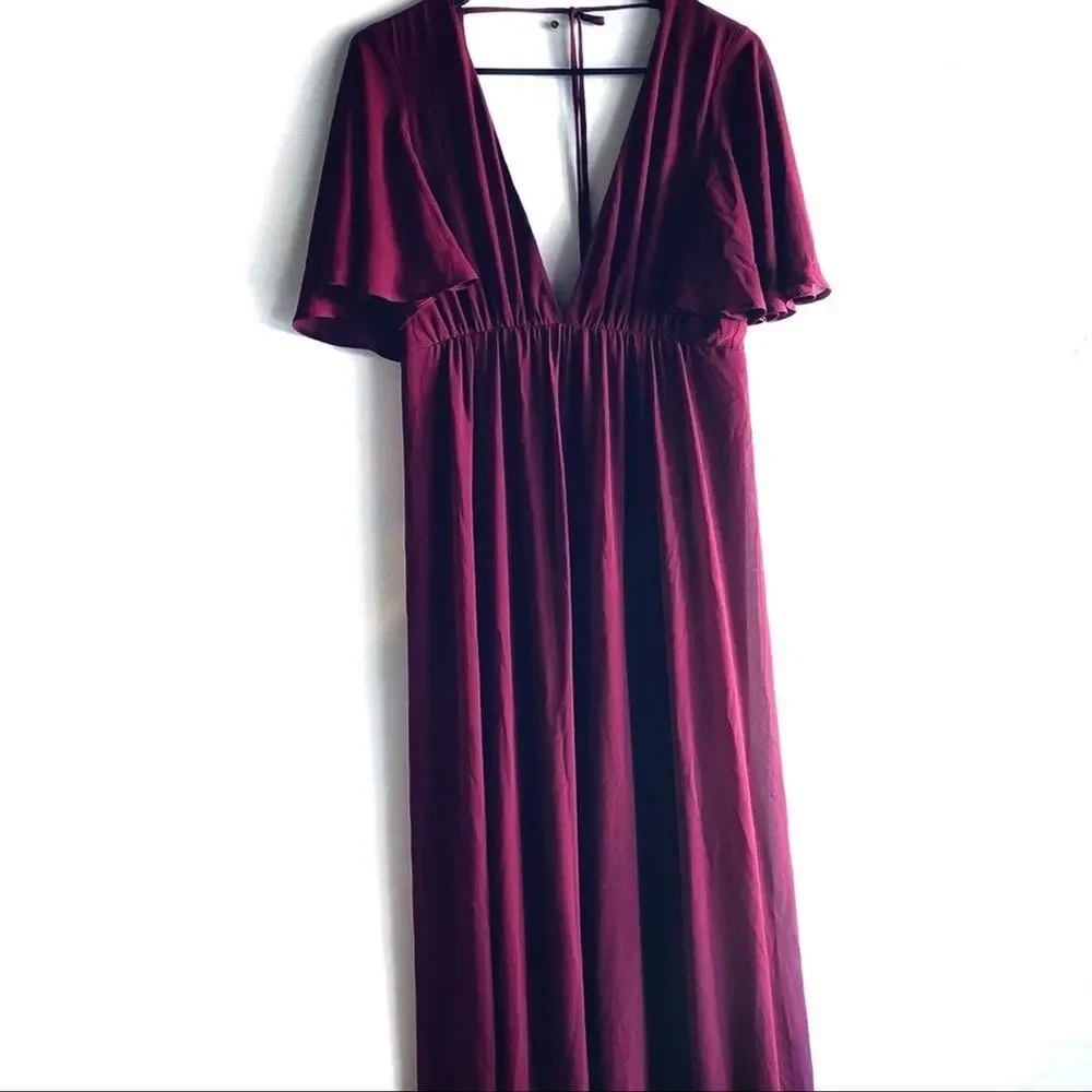 Show Me Your Mumu “Faye Flutter Maxi” in Merlot Chiffon Wedding Bridesmaid L - Picture 3 of 6